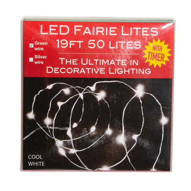 50-Light Battery-Operated Cool White LED Green Wire Fairy Lights - The Country Christmas Loft