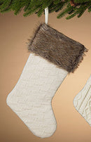 21" Knit Fabric Stocking - Brown Cuff - The Country Christmas Loft