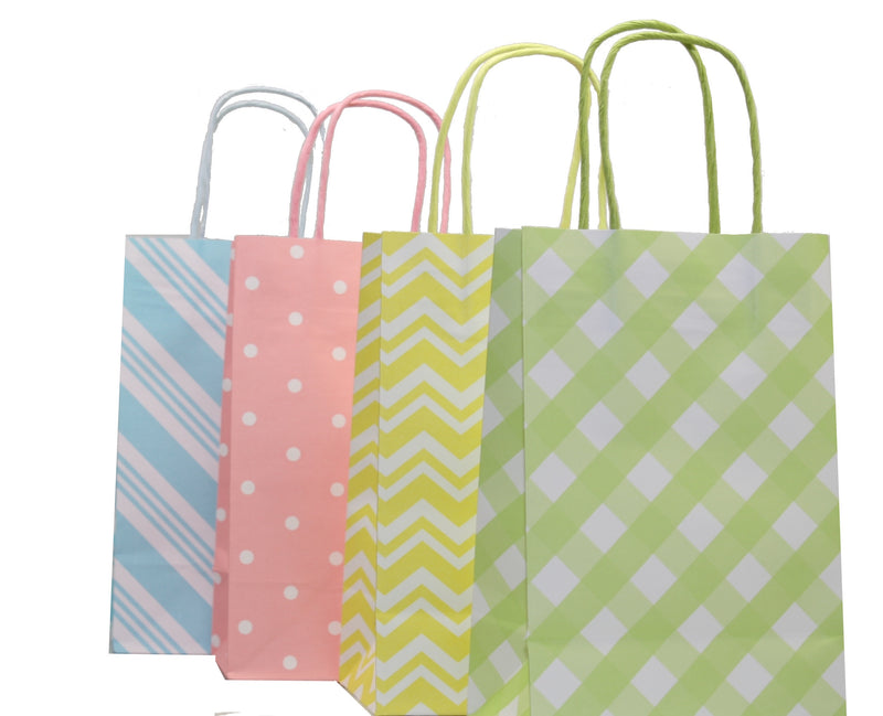 Junior Cub White With Bright Stripes Kraft Gift Bag Set of 8 - The Country Christmas Loft