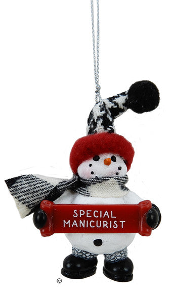 Cozy Snowman Ornament - Special Manicurist - The Country Christmas Loft