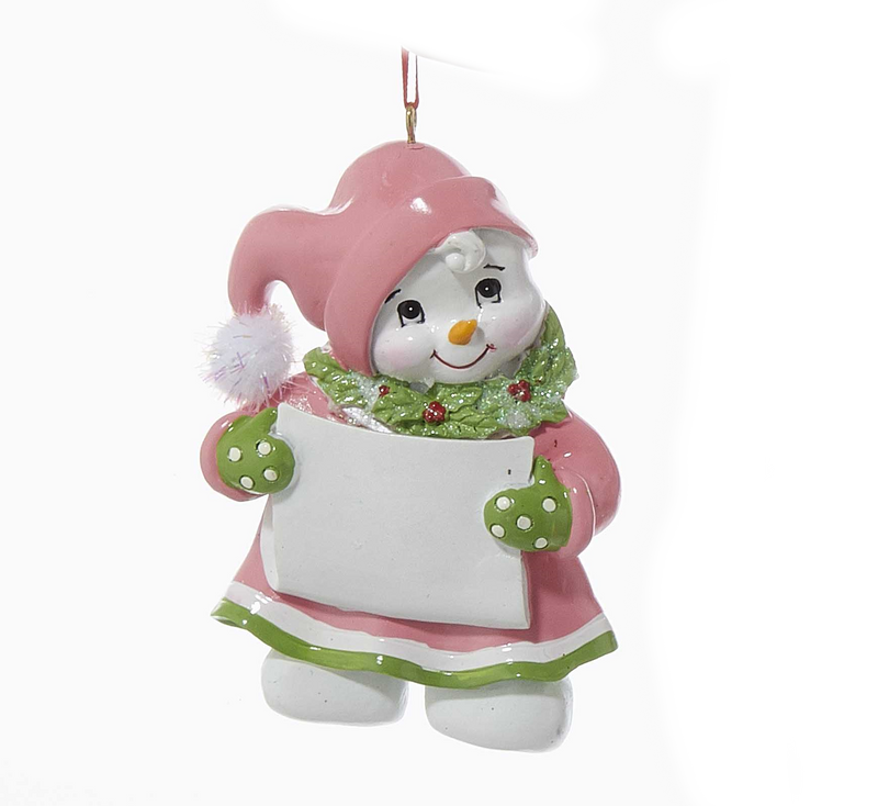 Snow Kid Ornament - Girl - Pink Hat - The Country Christmas Loft