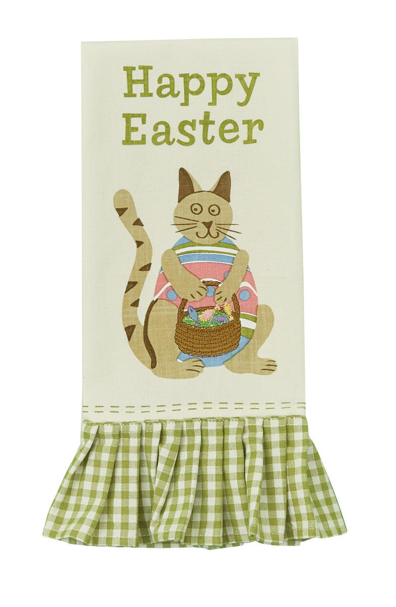 Easter Cat Embroidered Printed Dishtowel - The Country Christmas Loft
