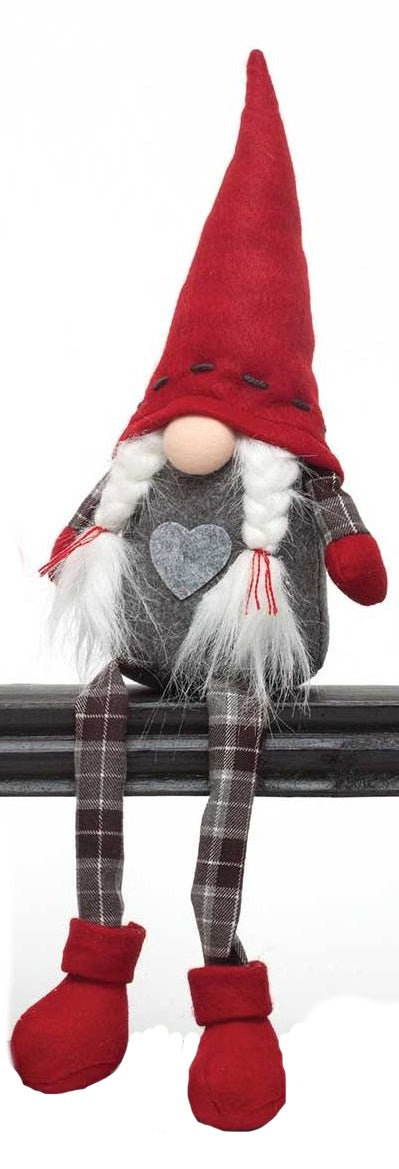 17 Inch Floppy Plaid Leg Gnome Sitter - - The Country Christmas Loft