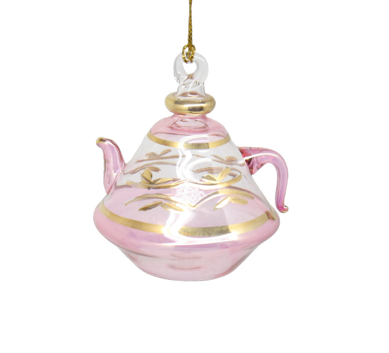 Etched Pyramid Teapot Ornament - Pink Small