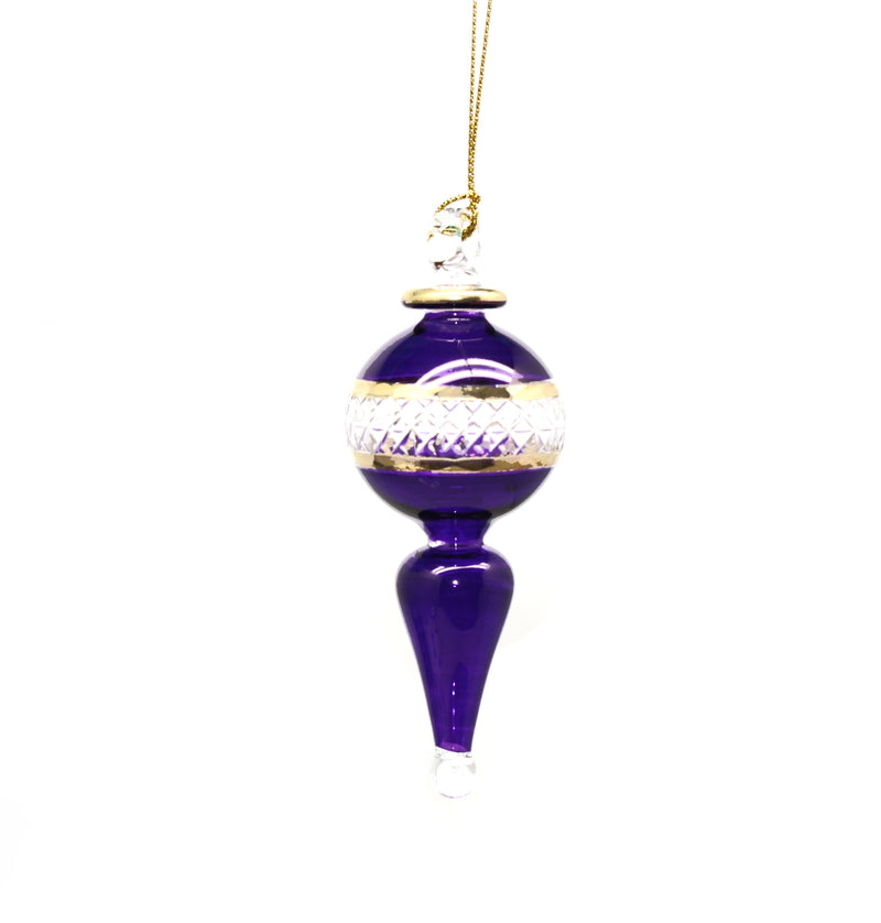 Lattice Glass Ornaments With Gold Accents - Purple Ball with Finial