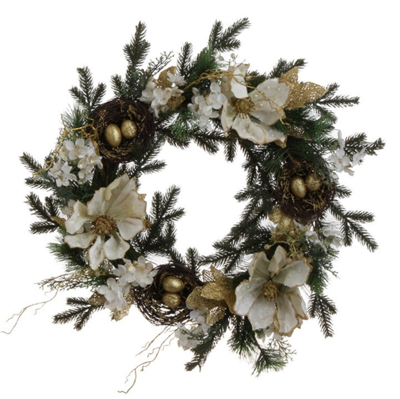 22 Inch Iced Magnolia Wreath - WHITE - The Country Christmas Loft