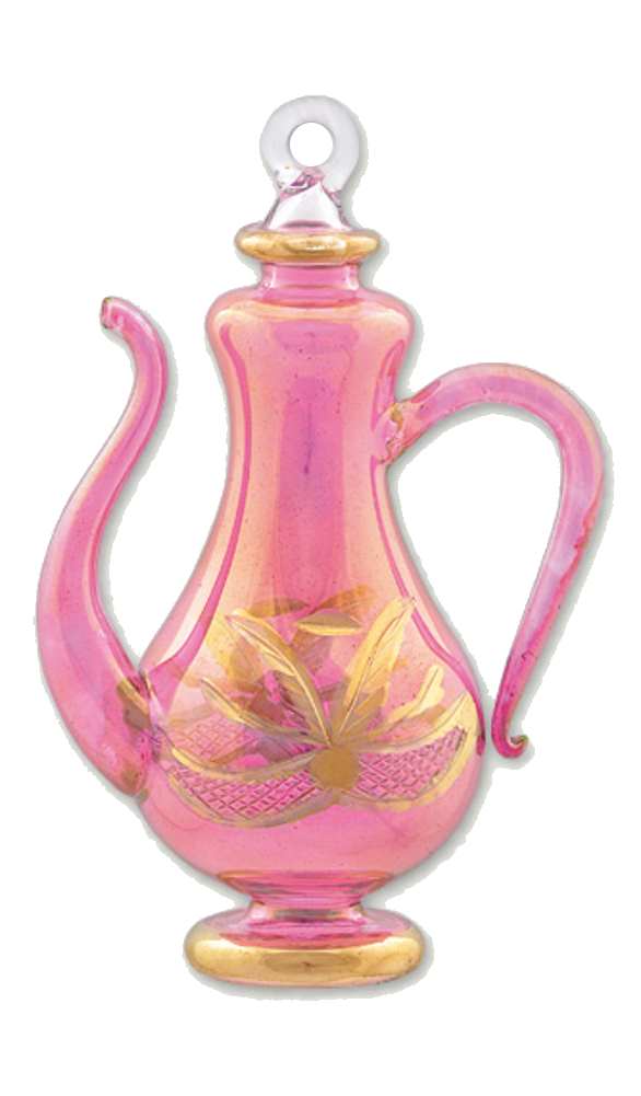 Tall Gold Etched Teapot Ornament - Pink