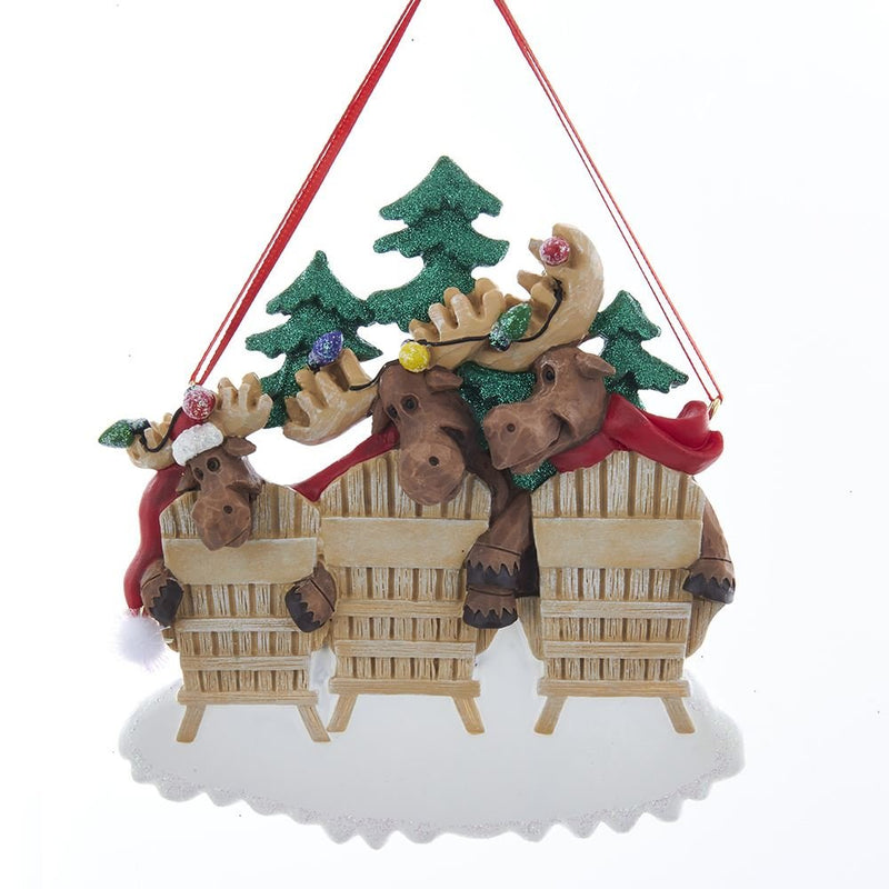 Family Of 3 Moose On Chairs Personalizable Ornament - The Country Christmas Loft