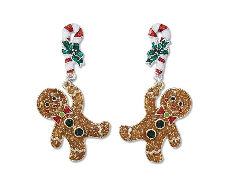 Gingerbread Man Candy Cane - Earrings - The Country Christmas Loft