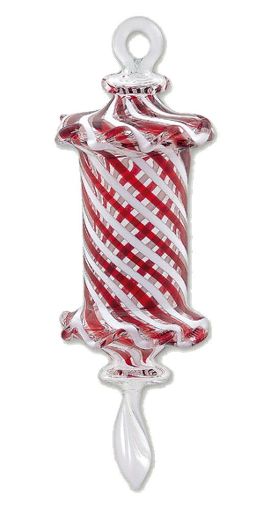 Egyptian Glass Ruffled Barber Pole - Peppermint Swirl