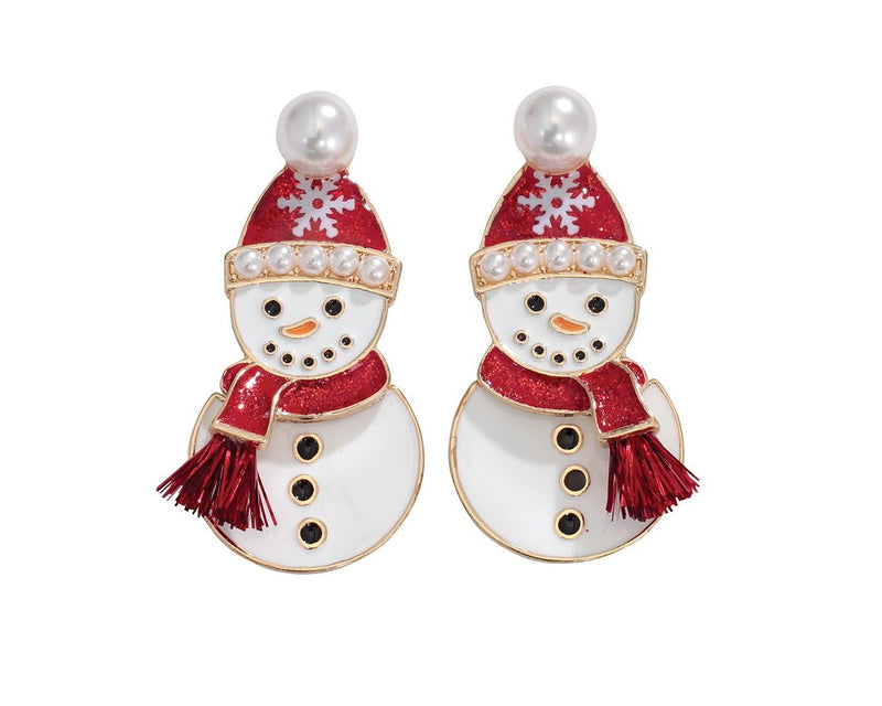 Enameled Snowmen w Pearls - Earrings