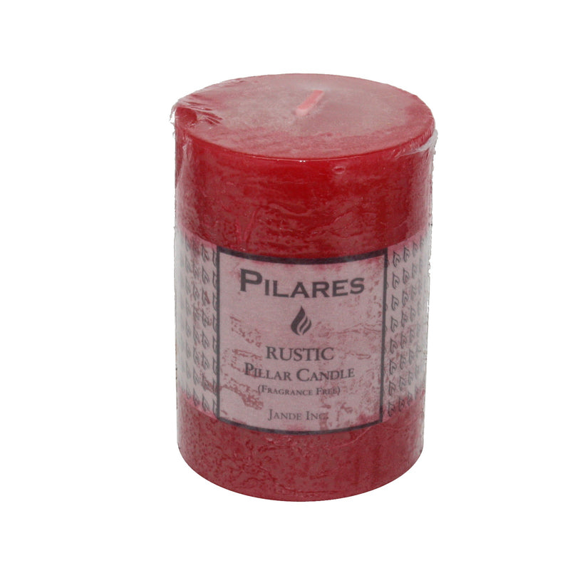 Rustic Pillar Candle - 4 Inch Red