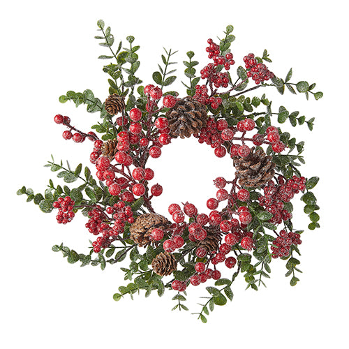 Iced Mixed Berry and Pinecone Mini  Wreath-Candle Ring