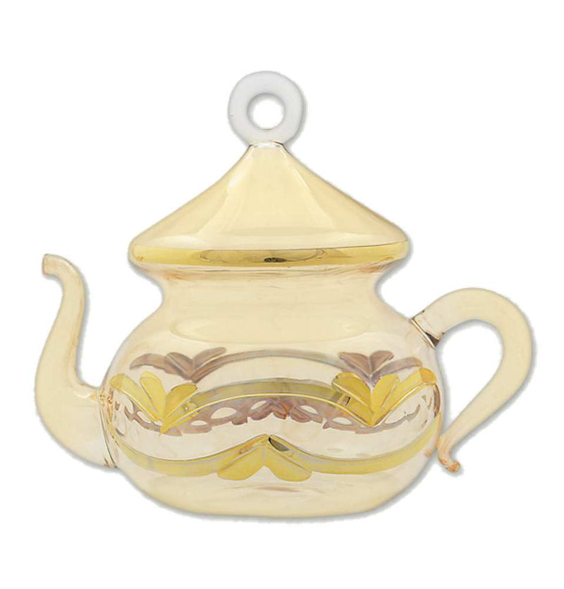 Egyptian Glass Teapot With Gold Etching Ornament - Yellow