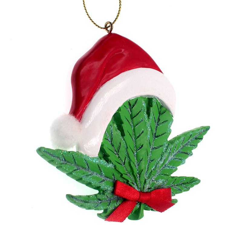 Cannabis Leaf With Santa Hat Ornament - The Country Christmas Loft