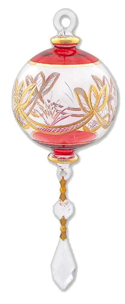 Special Etching Crystal Ball with Dangles Ornament - Christmas Red