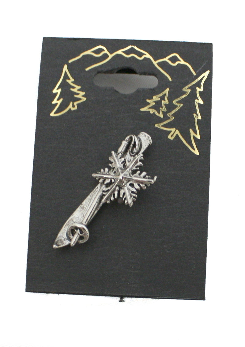 Snowflake Pewter Single Ski Pin - The Country Christmas Loft