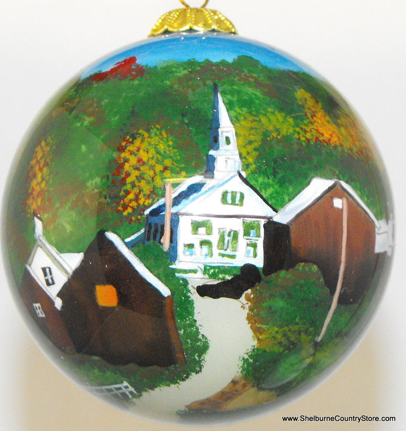 Hand Painted Glass Globe Ornament - Vermont Village - The Country Christmas Loft