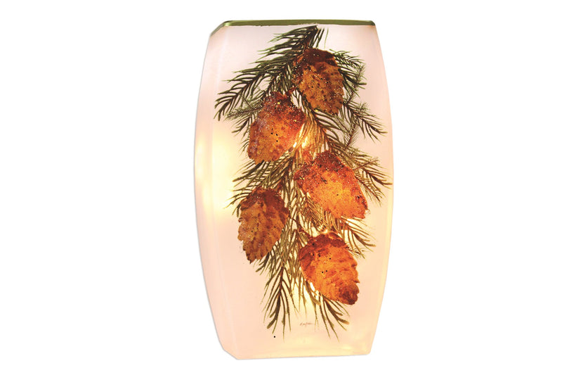 Lighted Glass Vase - Pinecones - 4.5 x 2.25 x 7.75 - The Country Christmas Loft