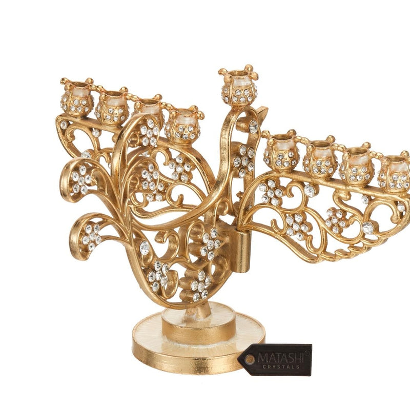 Gold Painted Dove Candelabra with Crystal