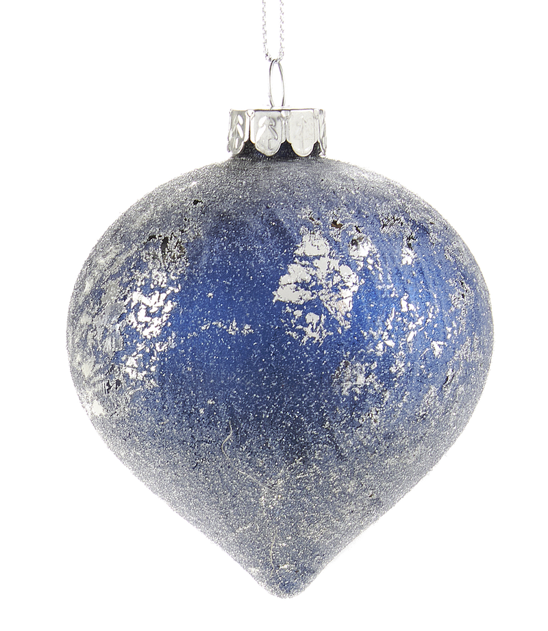 Silver and Blue Iced Glass Ornament - - The Country Christmas Loft