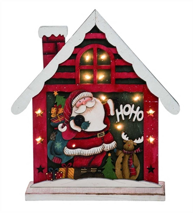15 Inch Light Up Wooden Santa House - The Country Christmas Loft