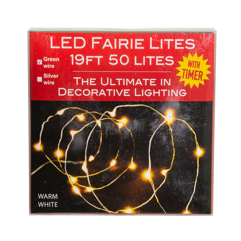 50-Light Battery-Operated Warm White LED Green Wire Fairy Lights - The Country Christmas Loft