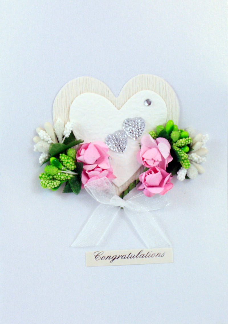 Handmade Embellished Card Collection - Wedding Day Heart With Flowers