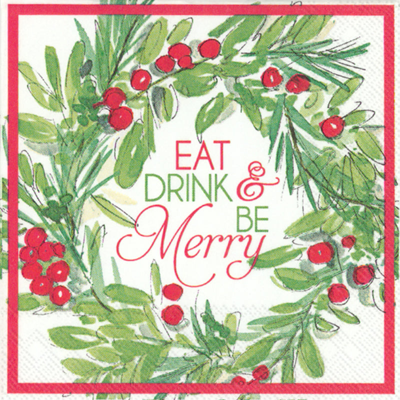 Eat Drink and Be Merry Cocktail Napkins - The Country Christmas Loft