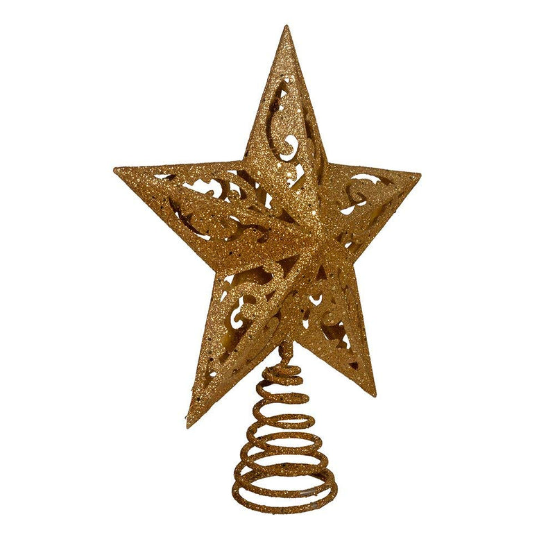 8-Inch Gold Glittered 5 Point Star Treetop - The Country Christmas Loft