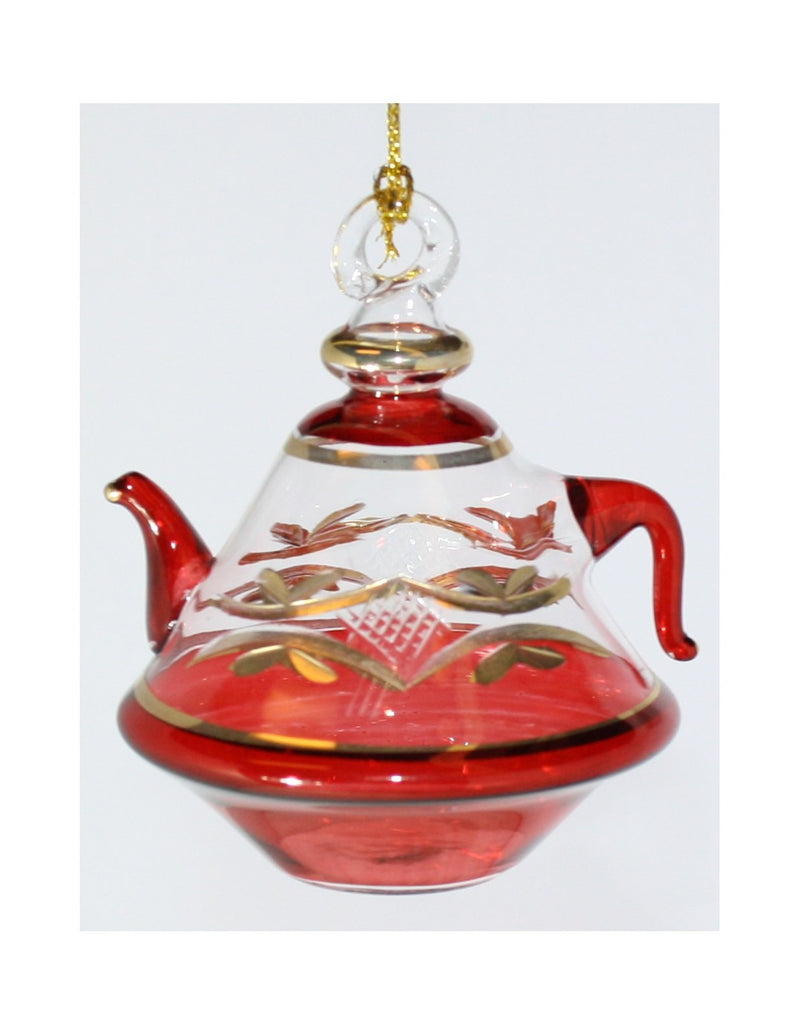 Etched Pyramid Teapot Ornament - Christmas Red Small