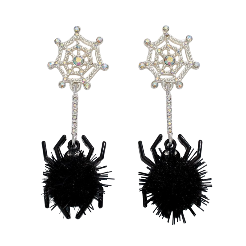 Black Spiders with Pom Poms - Earrings