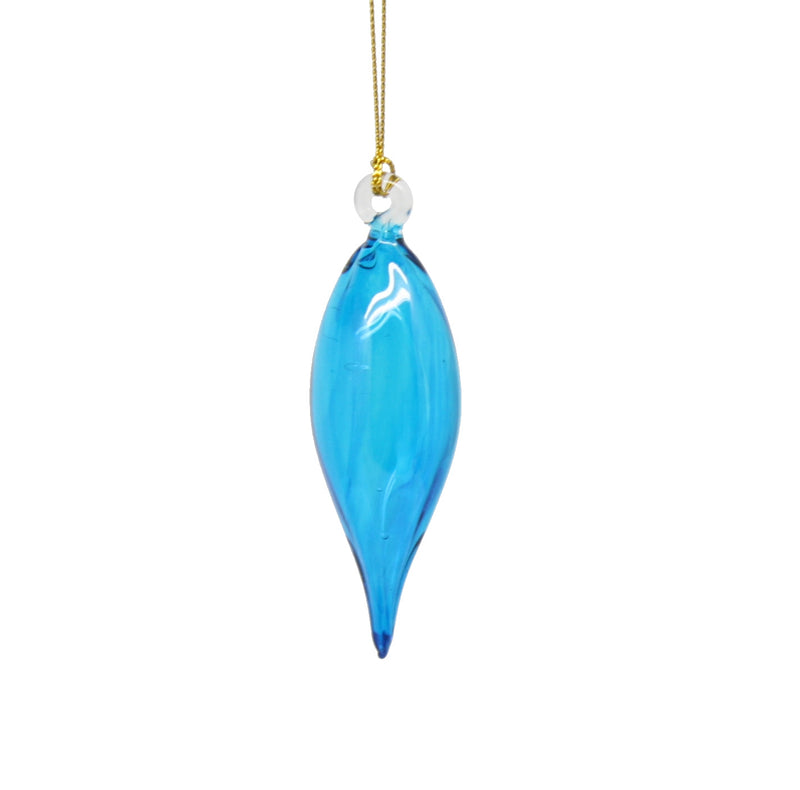 Blown Glass Teardrop Ornament - Turquoise - High Bulge