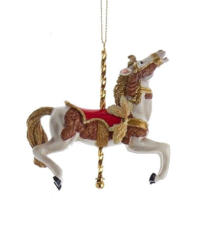 Resin Carousel Ornament - Brown & White Horse - The Country Christmas Loft