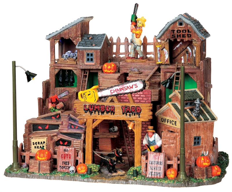 Lemax Spooky Town Chainsaw's Lumber Yard with Adaptor