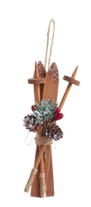 Wooden Skis With Holiday Décor Ornament -