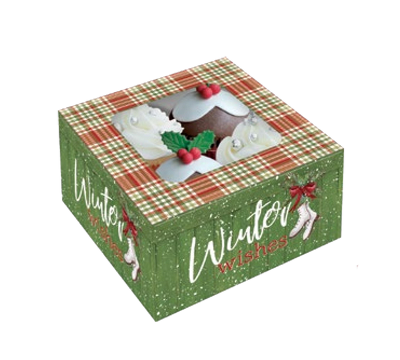 Bakery Box - 4 Cup Cakes or Cookies - Winter Wishes - The Country Christmas Loft