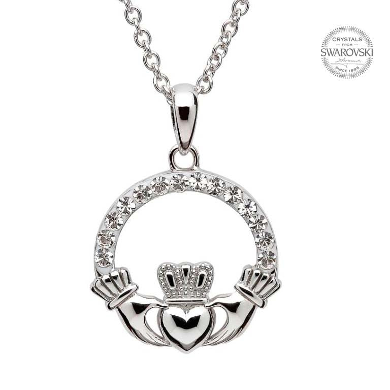Sterling Silver Claddagh White Crystal Pendant