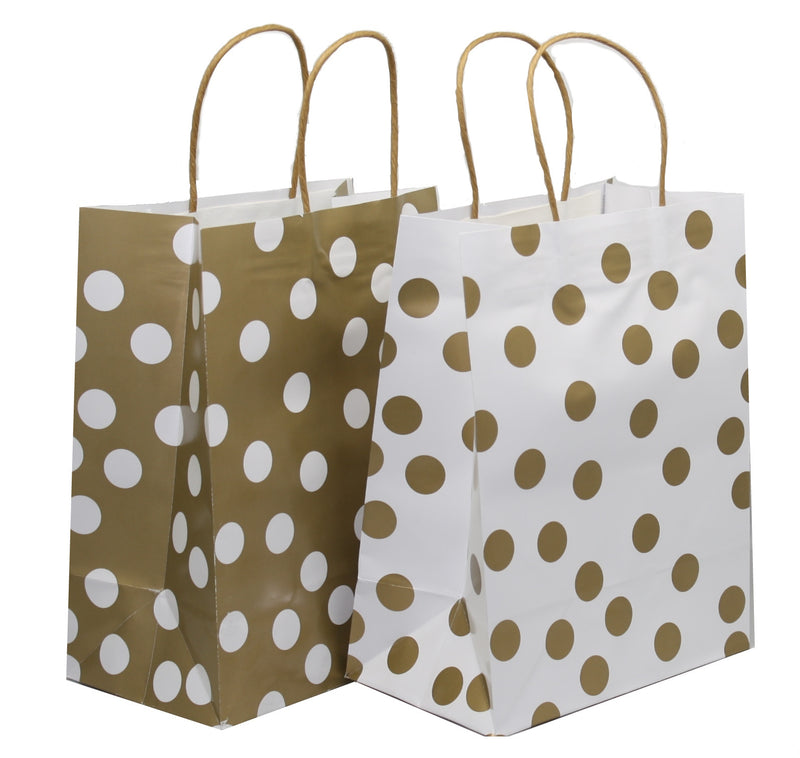 Medium White and Gold Kraft Gift Bag Set With Dots - The Country Christmas Loft
