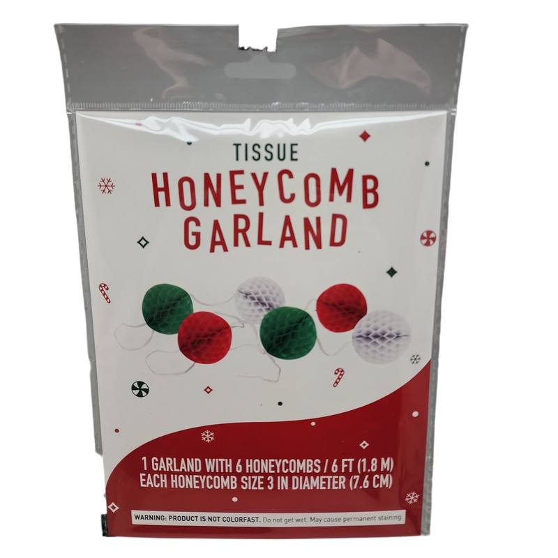 Honeycomb Ball Party Garland- Red Green and White