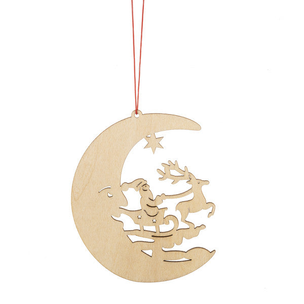 Wooden Holiday Icon Ornament - Crescent Moon - Santa's Sleigh - The Country Christmas Loft