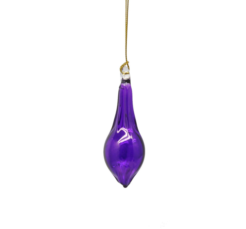 Blown Glass Teardrop Ornament - Purple - Mid Bulge