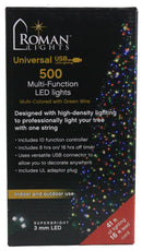 USB powered 500 Superbright LED (41 foot) Green Wire Multifunction Lights with Timer - Multicolor