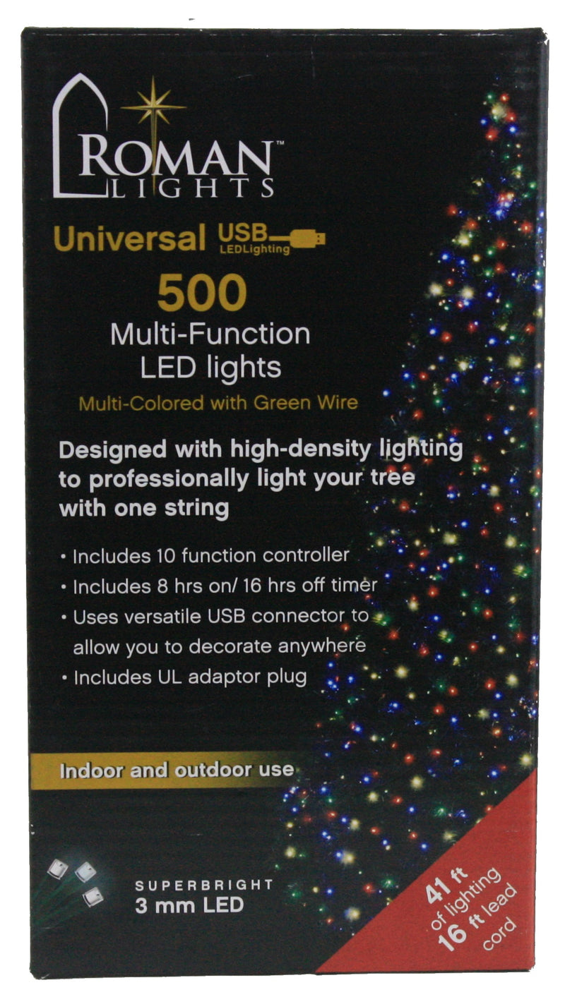 USB powered 500 Superbright LED (41 foot) Green Wire Multifunction Lights with Timer - Multicolor