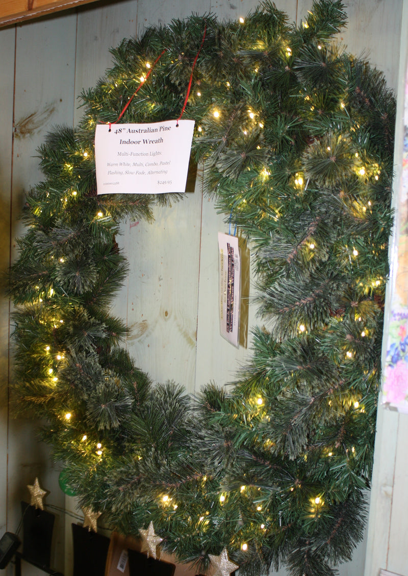 48 Inch Lighted Australian Pine Wreath - Warm White Lights - The Country Christmas Loft