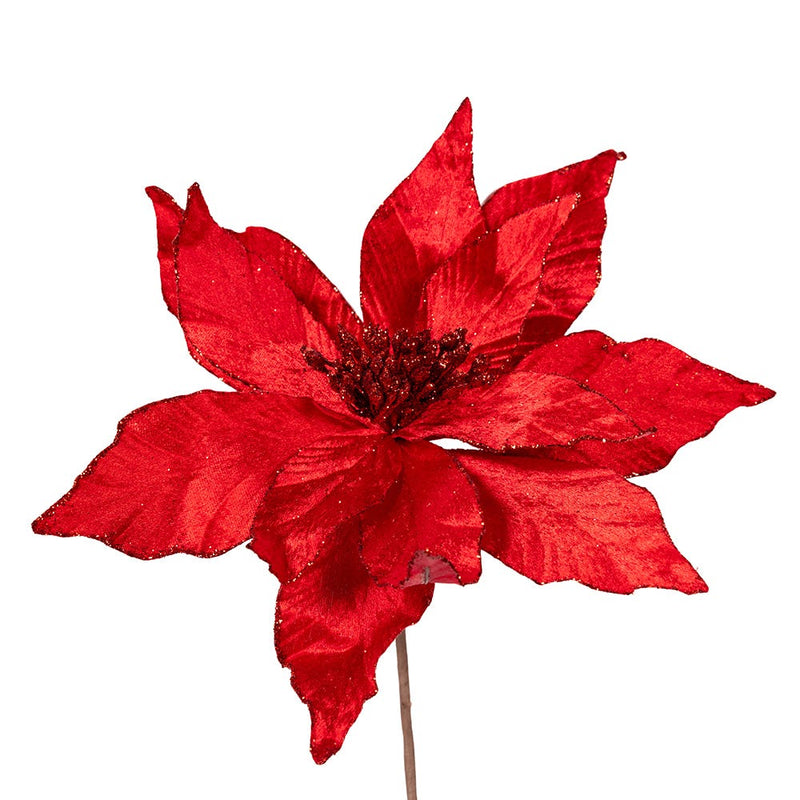 Red Velvet Glittered Poinsettia - 14 Inch