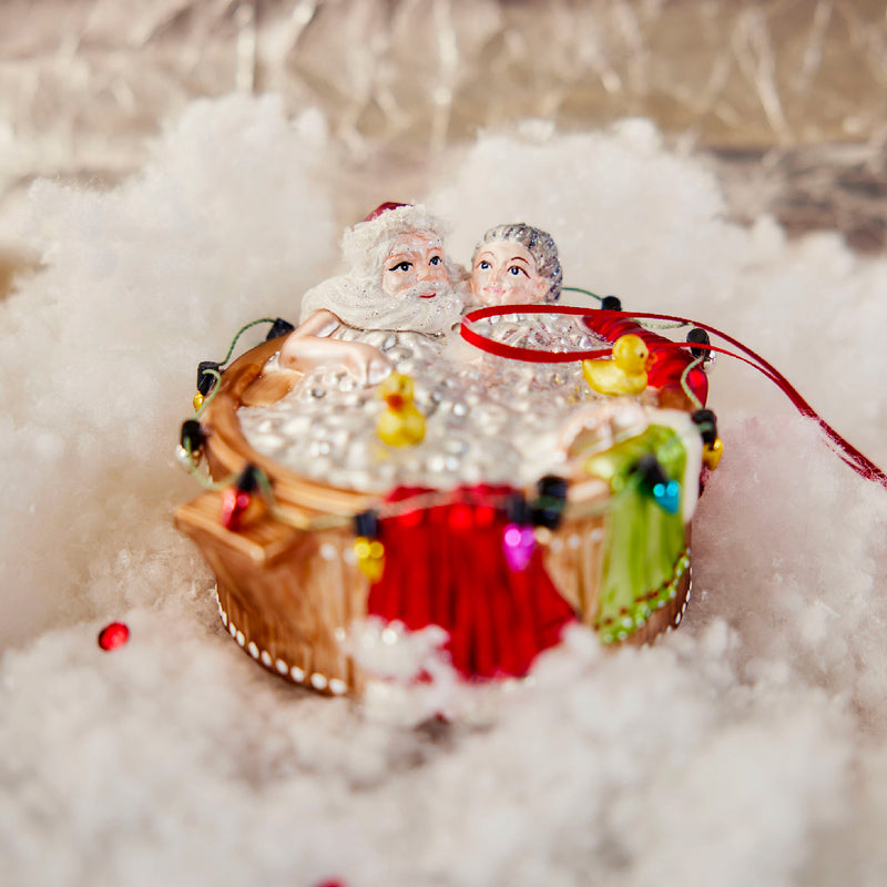 Santa and Mrs Claus in a Hot Tub Ornament