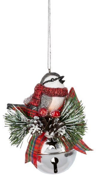 Festive Feathered Friends - Ornament - Chickadee in a Scarf - The Country Christmas Loft