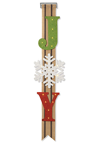 Lighted Wood and Fabric 54" Door Hanger - Joy - The Country Christmas Loft