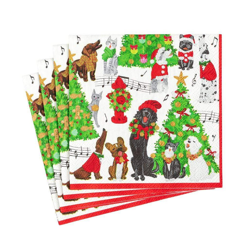Caroling Pets Paper Luncheon Napkins - The Country Christmas Loft